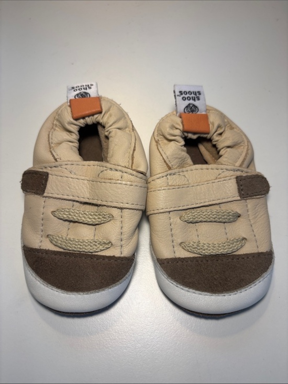 Stanley Beige & Brown Soft Leather Baby Walkers